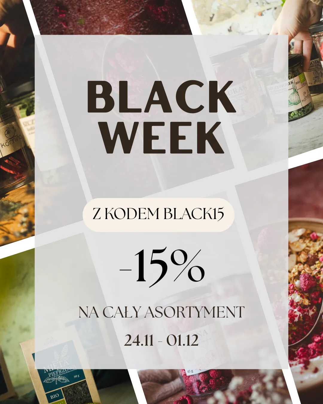 Baner Black Week - promocja 15% na wszystko przy zakupach za minimum 100 zł. Kod rabatowy: BLACK15